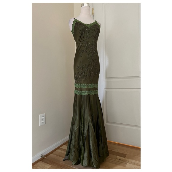 Sue Wong Elegant Olive Green Beaded Evening Gown - Picture 3 of 14
